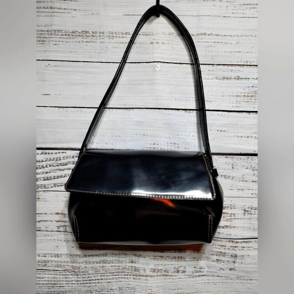 DKNY Shoulder Handbag In Patent Black Prom Dance Eveninf Y2K - Picture 1 of 8